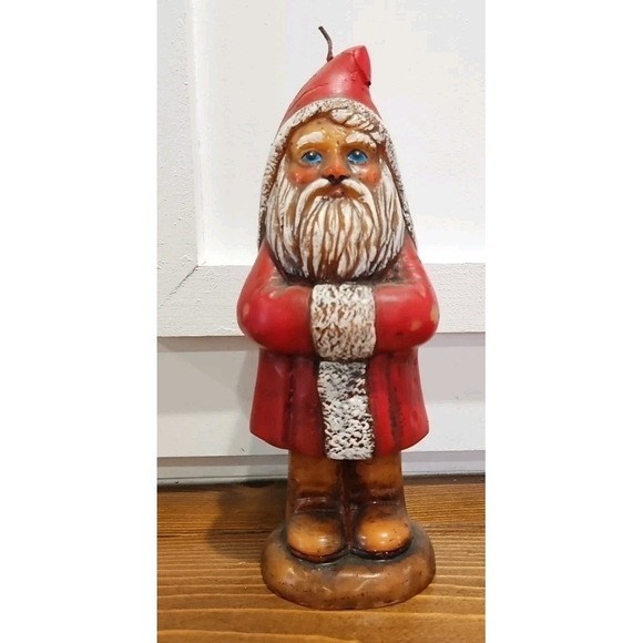 Other - Vintage Old ‎ Christmas Chalkware Santa Claus Candle 9.5 × 3 Never Been Burned